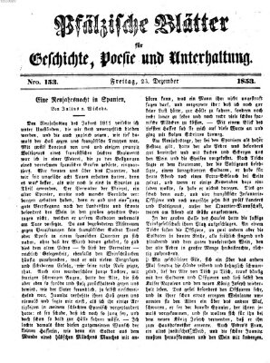 Pfälzische Blätter für Geschichte, Poesie und Unterhaltung (Zweibrücker Wochenblatt) Freitag 23. Dezember 1853