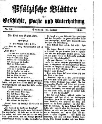 Pfälzische Blätter für Geschichte, Poesie und Unterhaltung (Zweibrücker Wochenblatt) Sonntag 29. Januar 1854