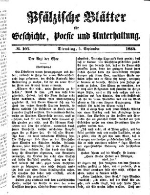 Pfälzische Blätter für Geschichte, Poesie und Unterhaltung (Zweibrücker Wochenblatt) Dienstag 5. September 1854