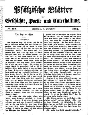 Pfälzische Blätter für Geschichte, Poesie und Unterhaltung (Zweibrücker Wochenblatt) Freitag 8. September 1854