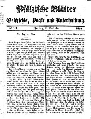 Pfälzische Blätter für Geschichte, Poesie und Unterhaltung (Zweibrücker Wochenblatt) Freitag 15. September 1854