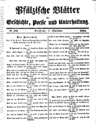 Pfälzische Blätter für Geschichte, Poesie und Unterhaltung (Zweibrücker Wochenblatt) Sonntag 17. September 1854