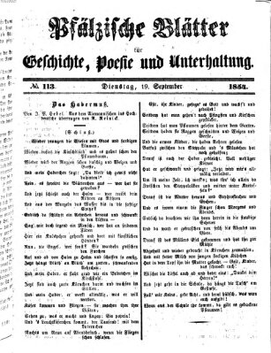 Pfälzische Blätter für Geschichte, Poesie und Unterhaltung (Zweibrücker Wochenblatt) Dienstag 19. September 1854