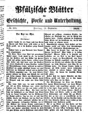 Pfälzische Blätter für Geschichte, Poesie und Unterhaltung (Zweibrücker Wochenblatt) Freitag 22. September 1854