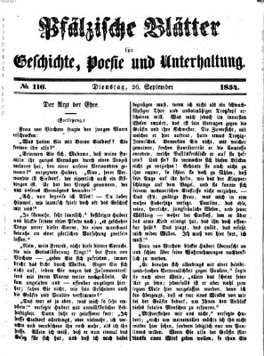 Pfälzische Blätter für Geschichte, Poesie und Unterhaltung (Zweibrücker Wochenblatt) Dienstag 26. September 1854