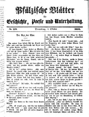 Pfälzische Blätter für Geschichte, Poesie und Unterhaltung (Zweibrücker Wochenblatt) Dienstag 3. Oktober 1854