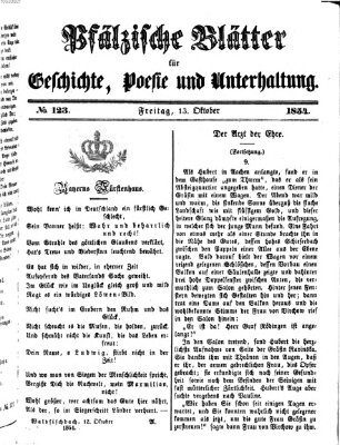 Pfälzische Blätter für Geschichte, Poesie und Unterhaltung (Zweibrücker Wochenblatt) Freitag 13. Oktober 1854