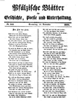 Pfälzische Blätter für Geschichte, Poesie und Unterhaltung (Zweibrücker Wochenblatt) Sonntag 26. November 1854