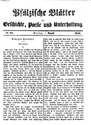 Pfälzische Blätter für Geschichte, Poesie und Unterhaltung (Zweibrücker Wochenblatt) Freitag 3. August 1855