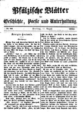 Pfälzische Blätter für Geschichte, Poesie und Unterhaltung (Zweibrücker Wochenblatt) Freitag 17. August 1855