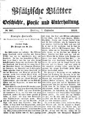 Pfälzische Blätter für Geschichte, Poesie und Unterhaltung (Zweibrücker Wochenblatt) Freitag 7. September 1855