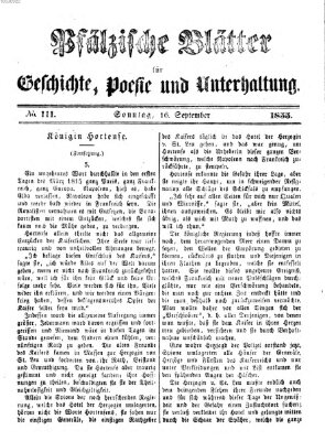 Pfälzische Blätter für Geschichte, Poesie und Unterhaltung (Zweibrücker Wochenblatt) Sonntag 16. September 1855