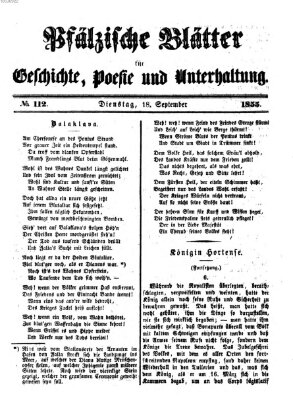 Pfälzische Blätter für Geschichte, Poesie und Unterhaltung (Zweibrücker Wochenblatt) Dienstag 18. September 1855