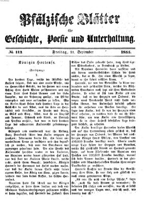 Pfälzische Blätter für Geschichte, Poesie und Unterhaltung (Zweibrücker Wochenblatt) Freitag 21. September 1855