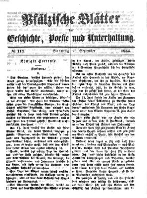 Pfälzische Blätter für Geschichte, Poesie und Unterhaltung (Zweibrücker Wochenblatt) Sonntag 23. September 1855