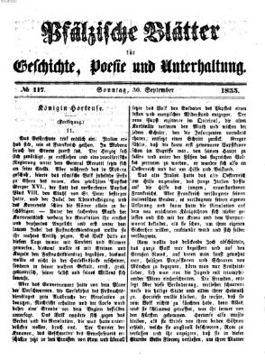 Pfälzische Blätter für Geschichte, Poesie und Unterhaltung (Zweibrücker Wochenblatt) Sonntag 30. September 1855