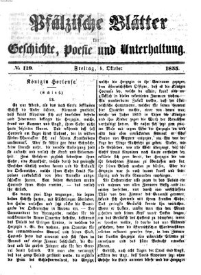 Pfälzische Blätter für Geschichte, Poesie und Unterhaltung (Zweibrücker Wochenblatt) Freitag 5. Oktober 1855