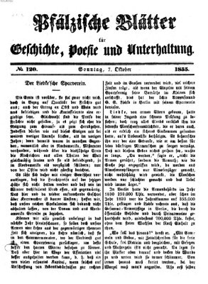 Pfälzische Blätter für Geschichte, Poesie und Unterhaltung (Zweibrücker Wochenblatt) Sonntag 7. Oktober 1855