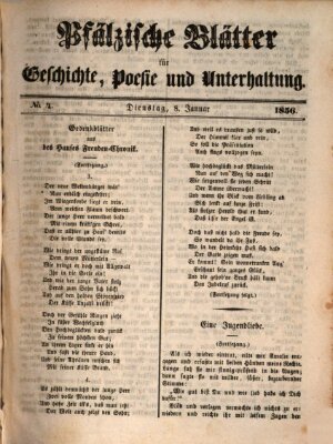 Pfälzische Blätter für Geschichte, Poesie und Unterhaltung (Zweibrücker Wochenblatt) Dienstag 8. Januar 1856