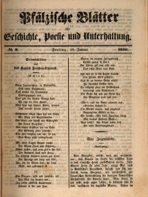 Pfälzische Blätter für Geschichte, Poesie und Unterhaltung (Zweibrücker Wochenblatt) Freitag 18. Januar 1856