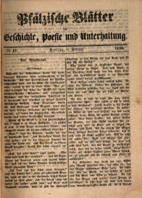 Pfälzische Blätter für Geschichte, Poesie und Unterhaltung (Zweibrücker Wochenblatt) Freitag 8. Februar 1856