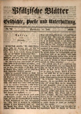 Pfälzische Blätter für Geschichte, Poesie und Unterhaltung (Zweibrücker Wochenblatt) Sonntag 15. Juni 1856