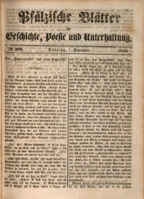 Pfälzische Blätter für Geschichte, Poesie und Unterhaltung (Zweibrücker Wochenblatt) Sonntag 7. September 1856