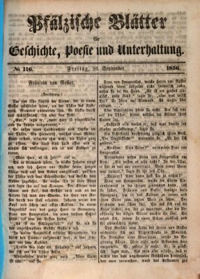 Pfälzische Blätter für Geschichte, Poesie und Unterhaltung (Zweibrücker Wochenblatt) Freitag 26. September 1856