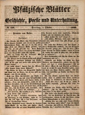 Pfälzische Blätter für Geschichte, Poesie und Unterhaltung (Zweibrücker Wochenblatt) Freitag 3. Oktober 1856