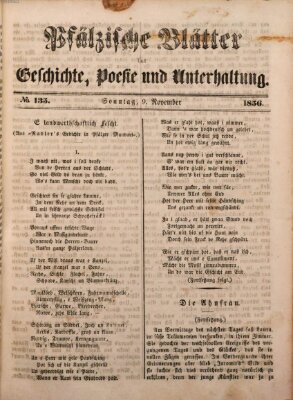 Pfälzische Blätter für Geschichte, Poesie und Unterhaltung (Zweibrücker Wochenblatt) Sonntag 9. November 1856