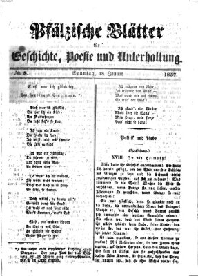 Pfälzische Blätter für Geschichte, Poesie und Unterhaltung (Zweibrücker Wochenblatt) Sonntag 18. Januar 1857