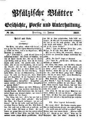 Pfälzische Blätter für Geschichte, Poesie und Unterhaltung (Zweibrücker Wochenblatt) Freitag 23. Januar 1857