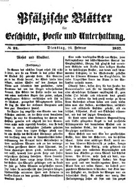 Pfälzische Blätter für Geschichte, Poesie und Unterhaltung (Zweibrücker Wochenblatt) Dienstag 24. Februar 1857