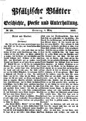 Pfälzische Blätter für Geschichte, Poesie und Unterhaltung (Zweibrücker Wochenblatt) Sonntag 8. März 1857