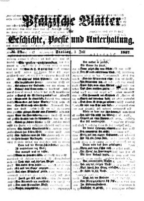 Pfälzische Blätter für Geschichte, Poesie und Unterhaltung (Zweibrücker Wochenblatt) Freitag 3. Juli 1857