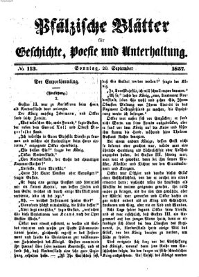 Pfälzische Blätter für Geschichte, Poesie und Unterhaltung (Zweibrücker Wochenblatt) Sonntag 20. September 1857