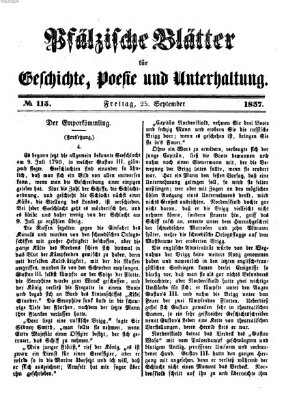 Pfälzische Blätter für Geschichte, Poesie und Unterhaltung (Zweibrücker Wochenblatt) Freitag 25. September 1857