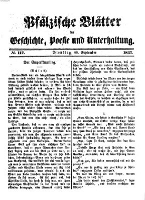 Pfälzische Blätter für Geschichte, Poesie und Unterhaltung (Zweibrücker Wochenblatt) Dienstag 29. September 1857