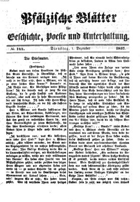 Pfälzische Blätter für Geschichte, Poesie und Unterhaltung (Zweibrücker Wochenblatt) Dienstag 1. Dezember 1857