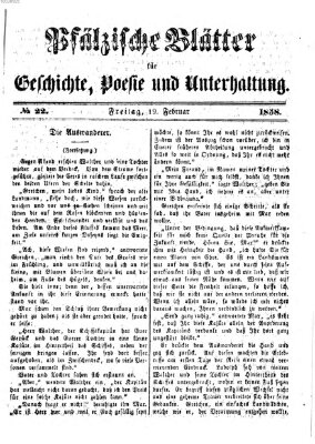 Pfälzische Blätter für Geschichte, Poesie und Unterhaltung (Zweibrücker Wochenblatt) Freitag 19. Februar 1858