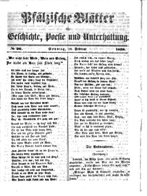 Pfälzische Blätter für Geschichte, Poesie und Unterhaltung (Zweibrücker Wochenblatt) Sonntag 28. Februar 1858