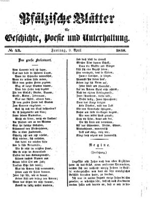 Pfälzische Blätter für Geschichte, Poesie und Unterhaltung (Zweibrücker Wochenblatt) Freitag 9. April 1858