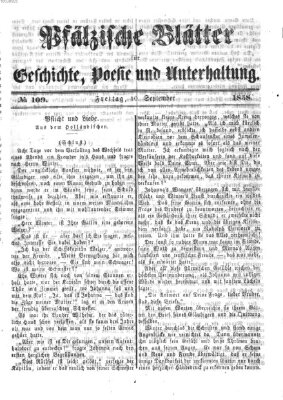 Pfälzische Blätter für Geschichte, Poesie und Unterhaltung (Zweibrücker Wochenblatt) Freitag 10. September 1858