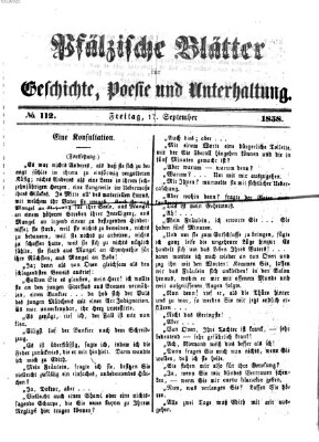 Pfälzische Blätter für Geschichte, Poesie und Unterhaltung (Zweibrücker Wochenblatt) Freitag 17. September 1858