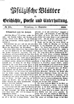 Pfälzische Blätter für Geschichte, Poesie und Unterhaltung (Zweibrücker Wochenblatt) Dienstag 21. September 1858