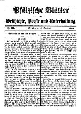 Pfälzische Blätter für Geschichte, Poesie und Unterhaltung (Zweibrücker Wochenblatt) Dienstag 28. September 1858