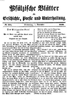 Pfälzische Blätter für Geschichte, Poesie und Unterhaltung (Zweibrücker Wochenblatt) Sonntag 7. November 1858