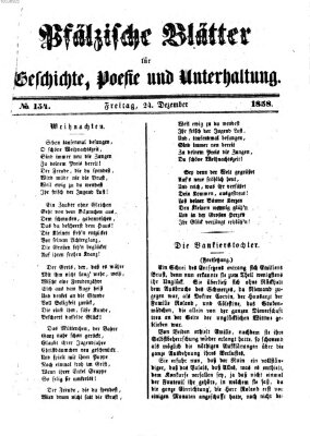 Pfälzische Blätter für Geschichte, Poesie und Unterhaltung (Zweibrücker Wochenblatt) Freitag 24. Dezember 1858