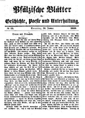 Pfälzische Blätter für Geschichte, Poesie und Unterhaltung (Zweibrücker Wochenblatt) Sonntag 30. Januar 1859