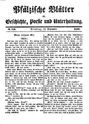 Pfälzische Blätter für Geschichte, Poesie und Unterhaltung (Zweibrücker Wochenblatt) Dienstag 13. September 1859